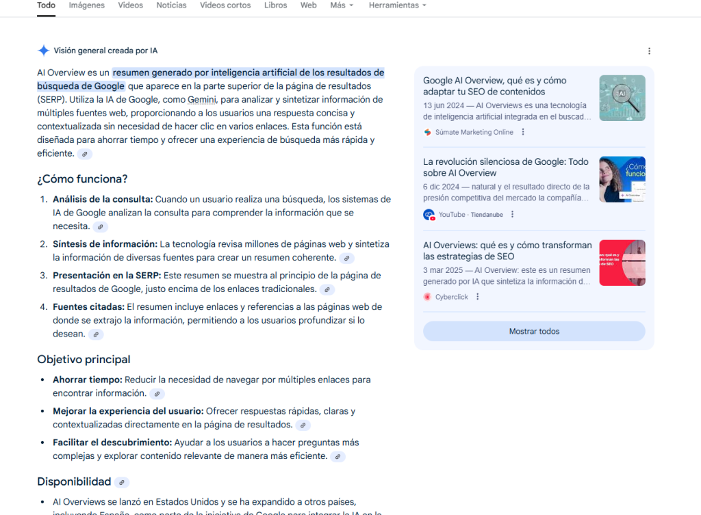 Pantalla de Google SGE