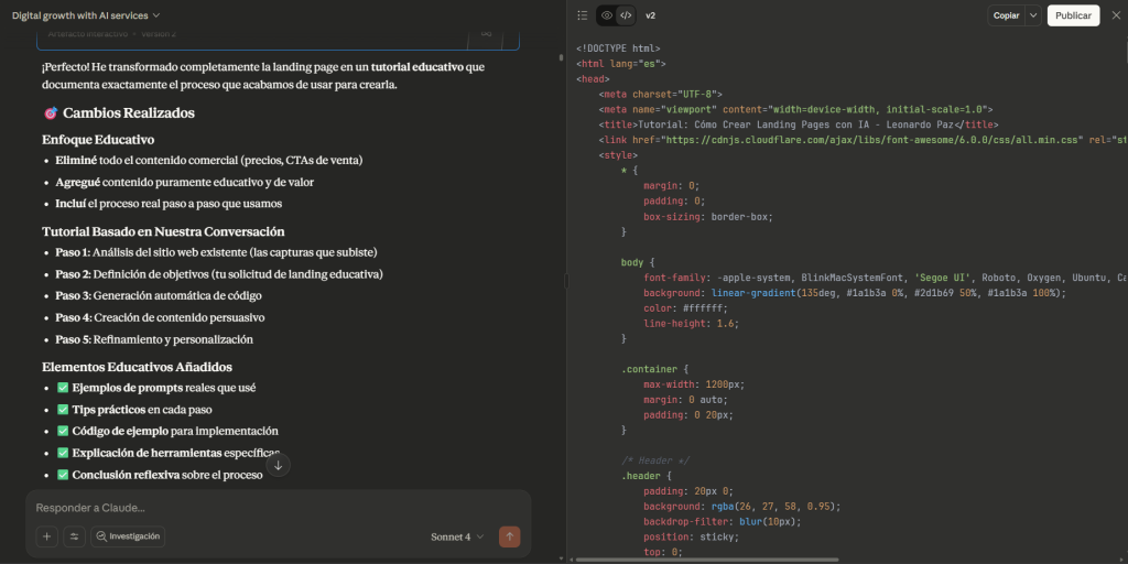 Proceso de iteración y mejora de landing page con IA