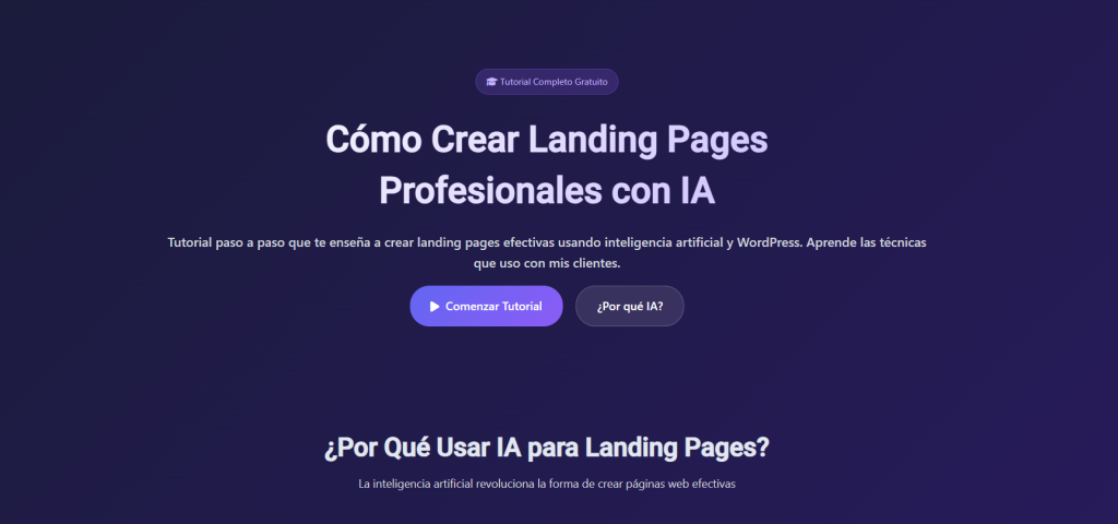 Antes y después de landing page creada con inteligencia artificial" Descripción sugerida: Screenshot comparativo mostrando el sitio web original vs la nueva landing page creada con IA 3