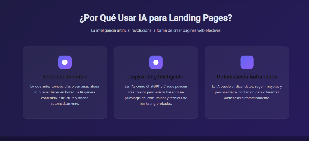 Antes y después de landing page creada con inteligencia artificial" Descripción sugerida: Screenshot comparativo mostrando el sitio web original vs la nueva landing page creada con IA 2